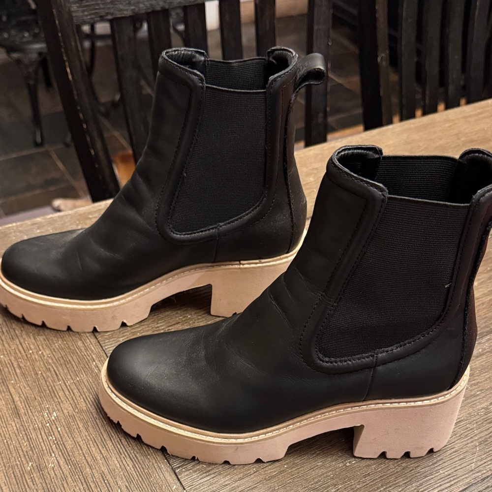 Dolce Vita Black Ankle Boots with Tan Sole
